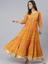 Mustard Cotton Floral Print Flared Kurta
